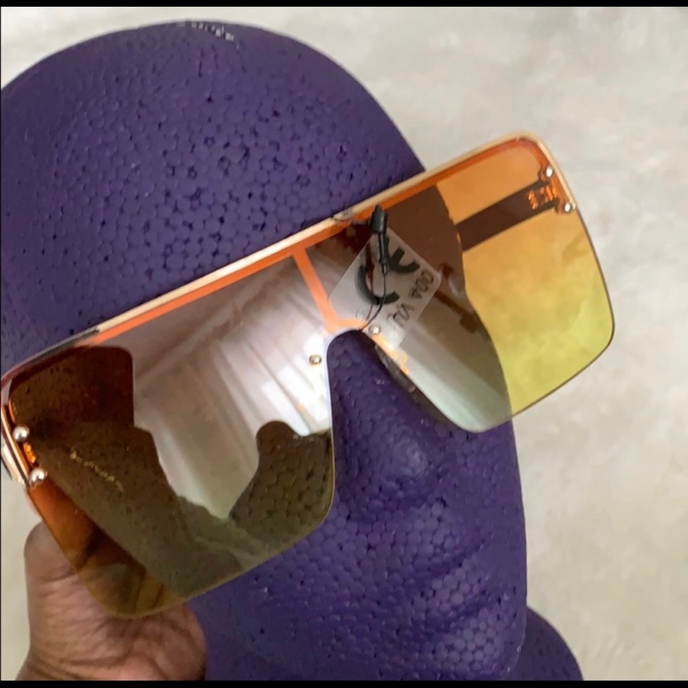 Orange ombré multi tone square oversized fashion sunglasses - Picture 13 of 14